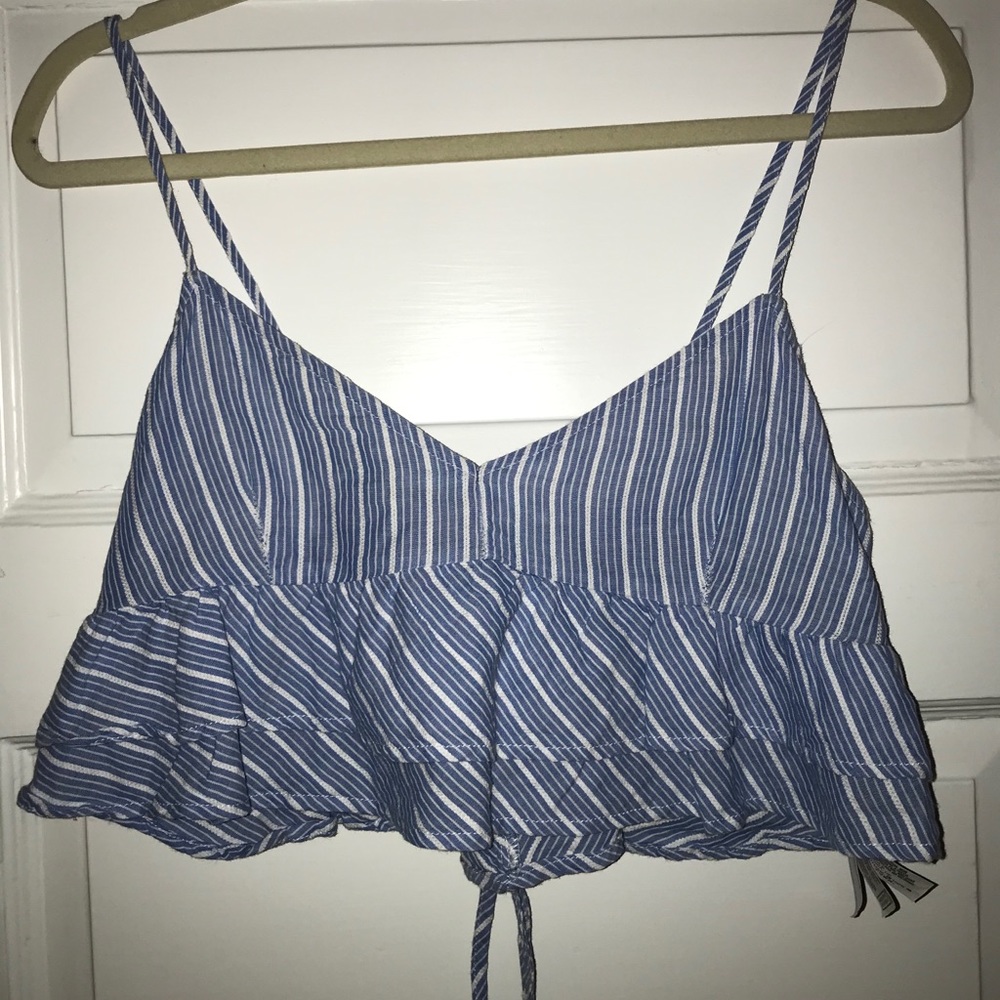 Blue and White Striped Cropped Flowy Top